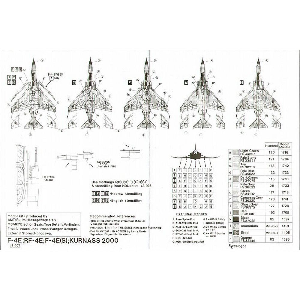 Hi-Decal Line 48-007 Israeli F-4E, RF-4E, F-4E(S) and Kurnass 2000 1/48