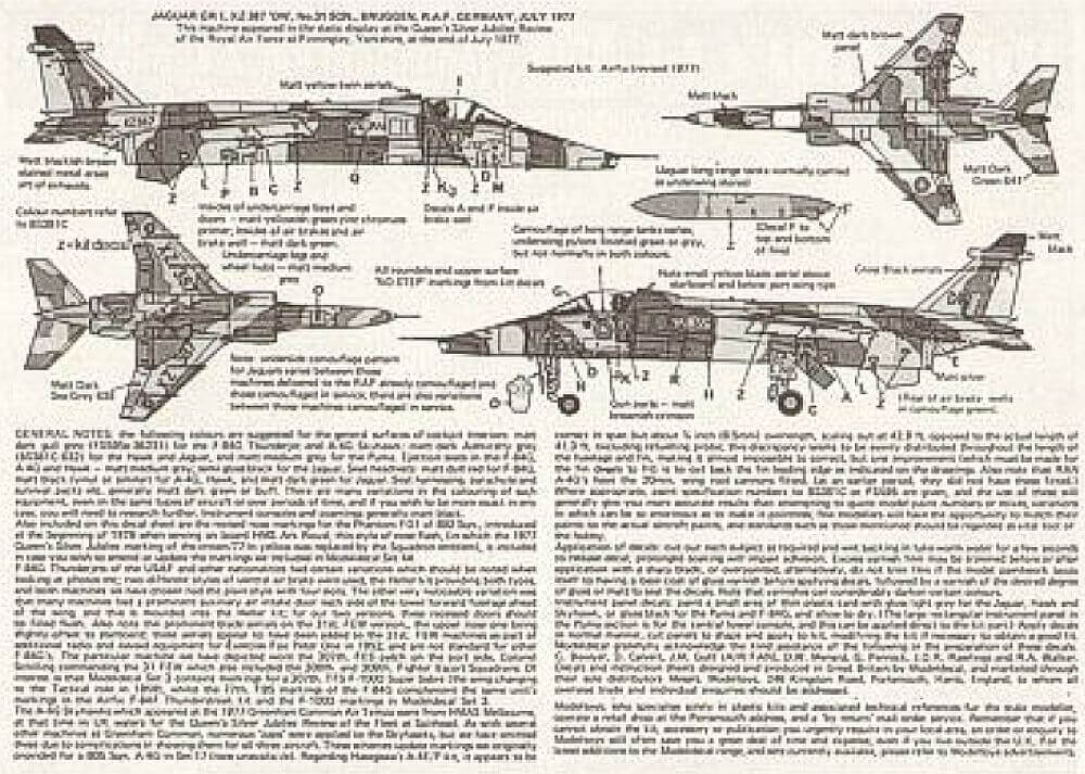 1:72 F-84G Thunderjet, Hawk T1, Jaguar GR1, A-4G Skyhawk, Puma 50 Modeldecal