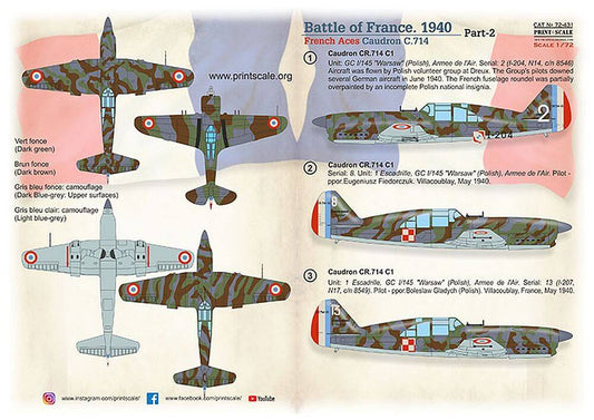 1:72 Battle of France 1940 Part-2 Decals 72-431 Print Scale