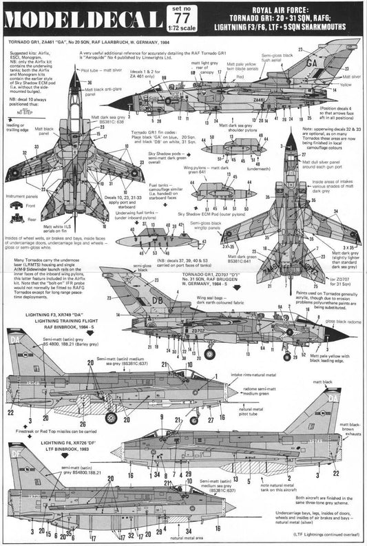 1:72 Tornado GR.1 Lightning F.3 F.6 5 Sqn 20 Sqn 31 Sqn LTF 77 Modeldecal