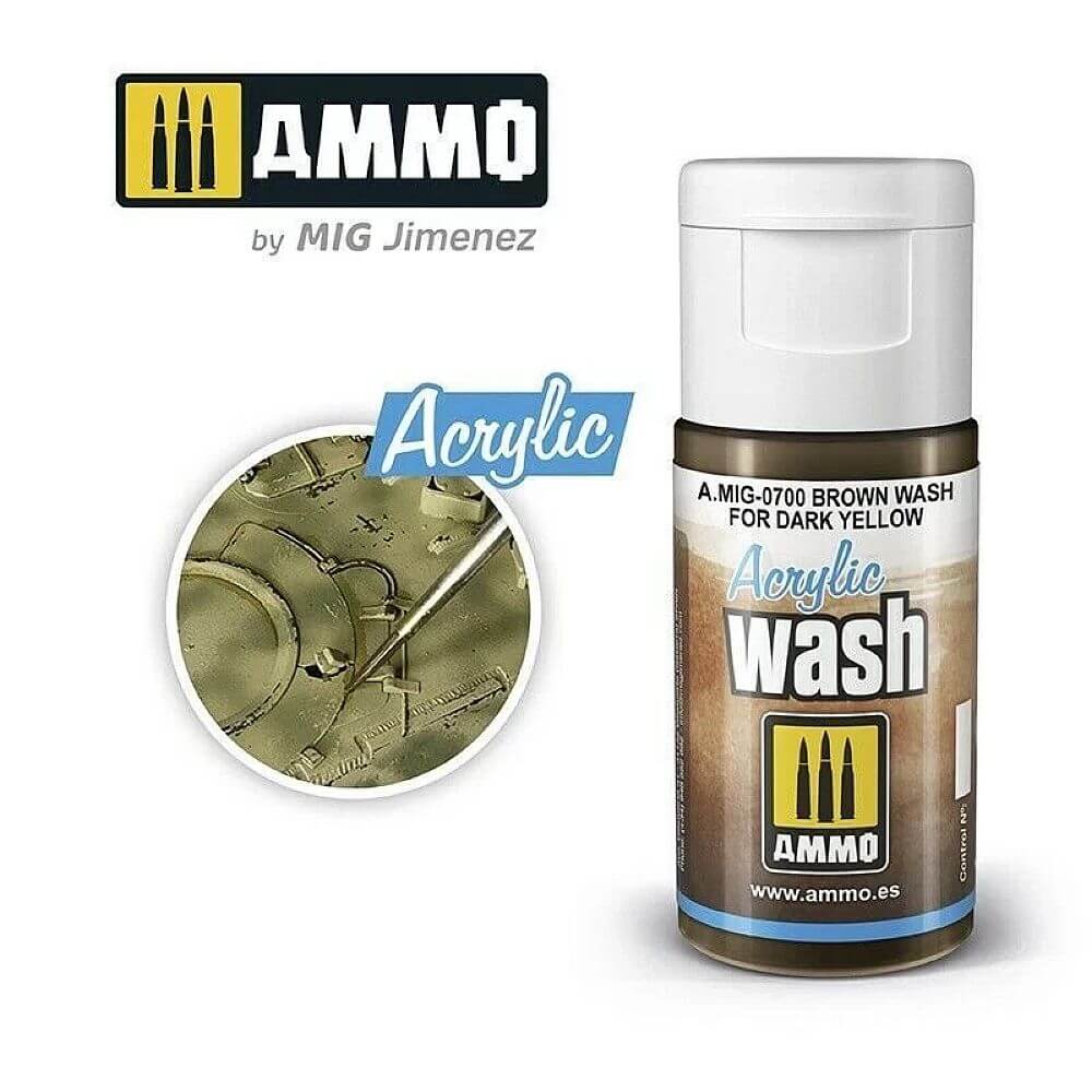 15ml ACRYLIC WASH Brown Wash for Dark Yellow A.MIG-0700 Ammo