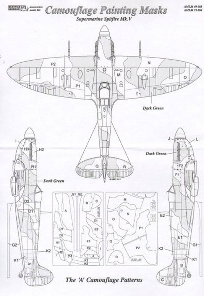 1:48 Spitfire Mk.Vb Camouflage Masks A Pattern AMLM49008 AML
