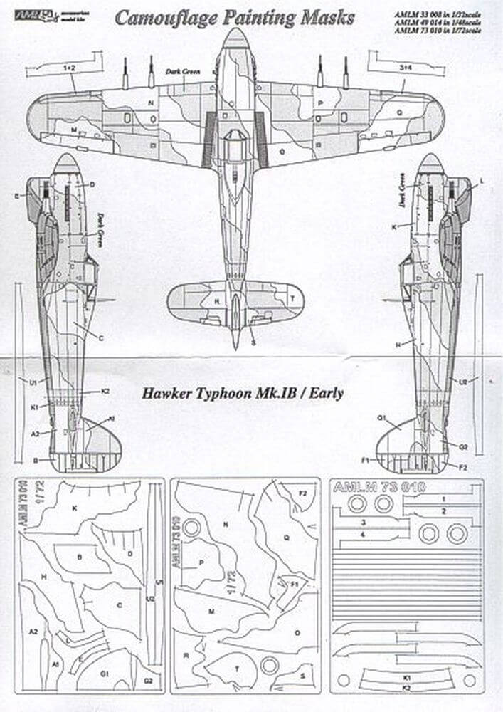 1:48 Hawker Typhoon Mk.Ib/Early Camouflage Masking Set AMLM49014 AML