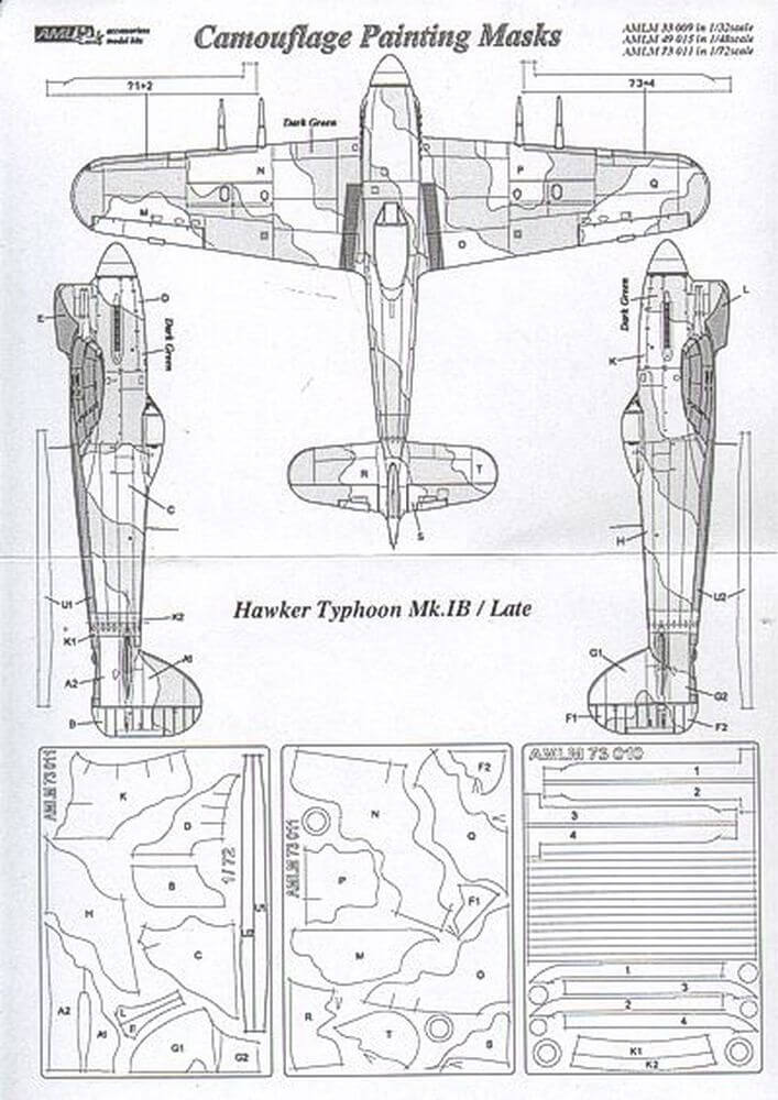 1:48 Hawker Typhoon Mk.Ib / Late Camouflage Masking Set AMLM49015 AML