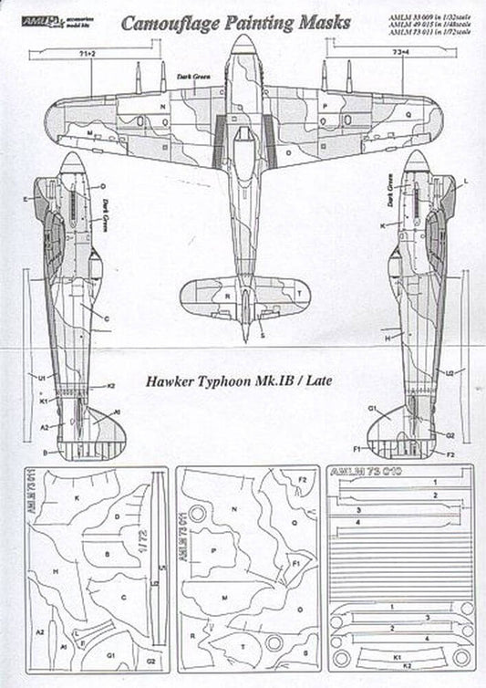 1:48 Hawker Typhoon Mk.Ib / Late Camouflage Masking Set AMLM49015 AML