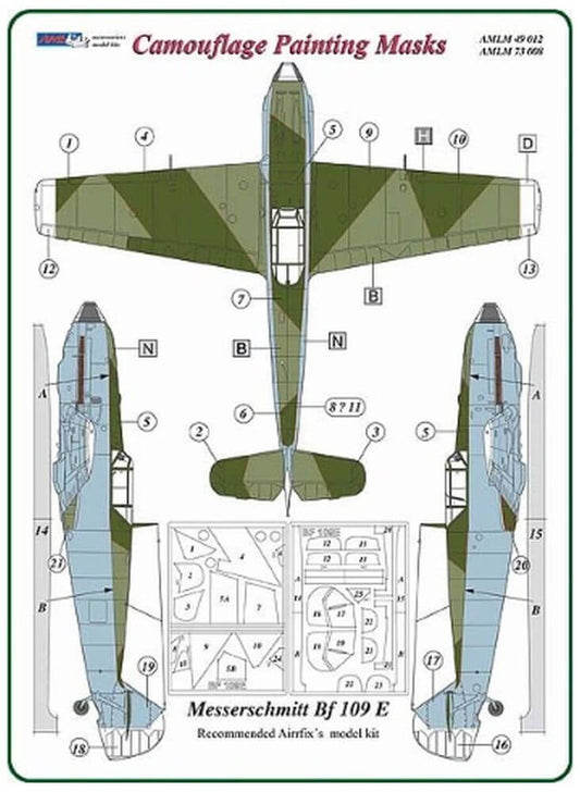 1:72 Messerschmitt Bf109E Late Camouflage Masking Set AMLM73008 AML