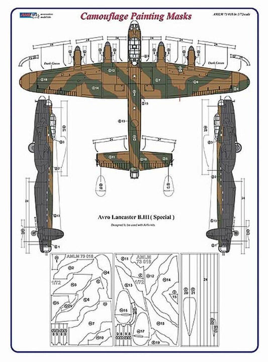 1:72 Avro Lancaster B.III (Special) Camouflage Masking Set AMLM73018 AML