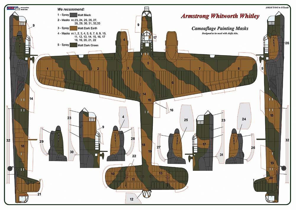 1:72 Armstrong Whitworth Whitley Camouflage Masking Set AMLM73043 AML