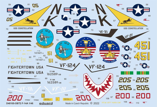 1:48 Grumman F-14A Tomcat Decals for Tamiya D48105 Eduard