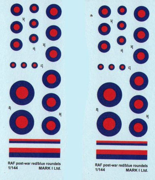 1:144 RAF Post-war Red & Blue roundels & fin flashes DMK14419 Mark I Decals