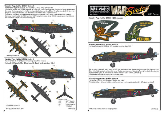 Kits-World KW172039 War Birds Handley Page Halifax B MkV 1:72
