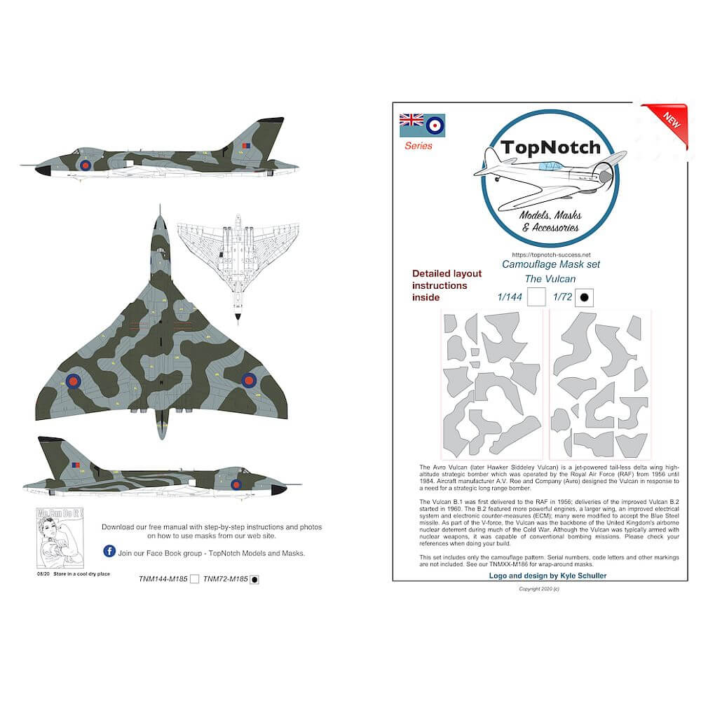 1:72 Vulcan Std Camouflage Vinyl Mask for Airfix TNM72-M185 TopNotch