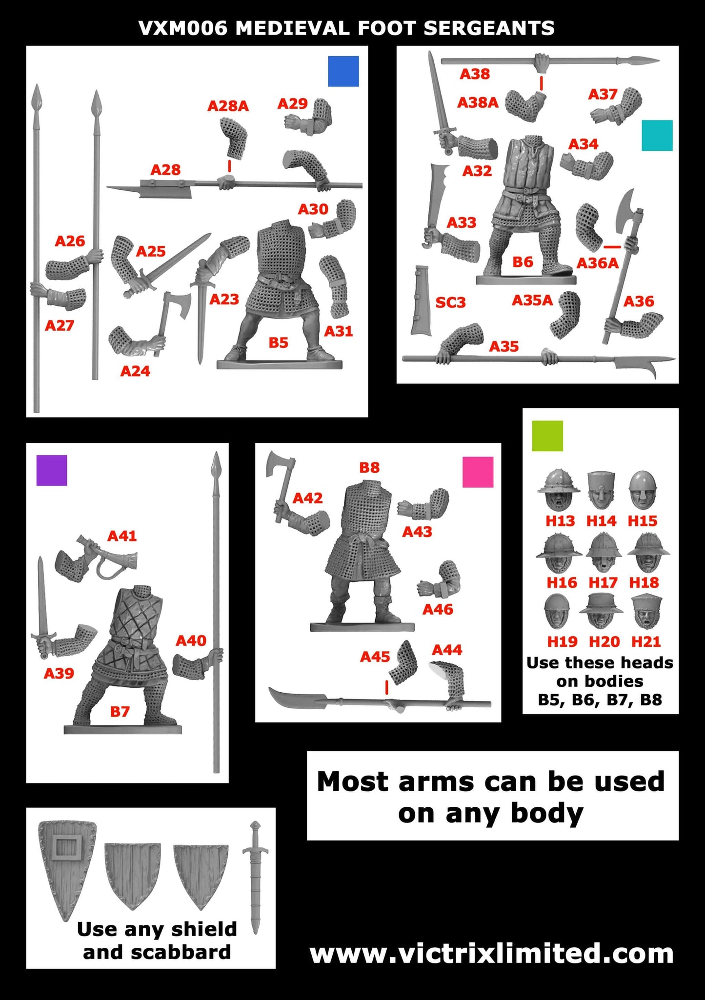 28mm Medieval Foot Sergeants Main & Weapons Sprue Victrix