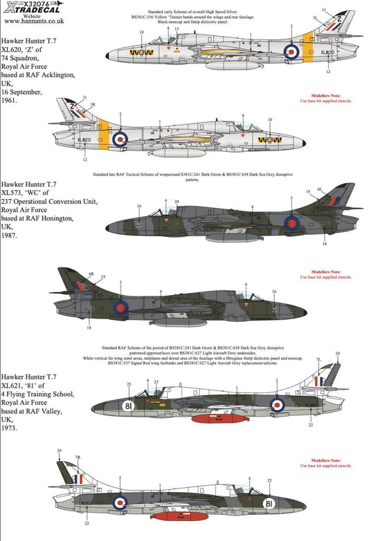 1:32 Hawker Hunter T.7 Collection Pt1 Decals X32076 Xtradecal