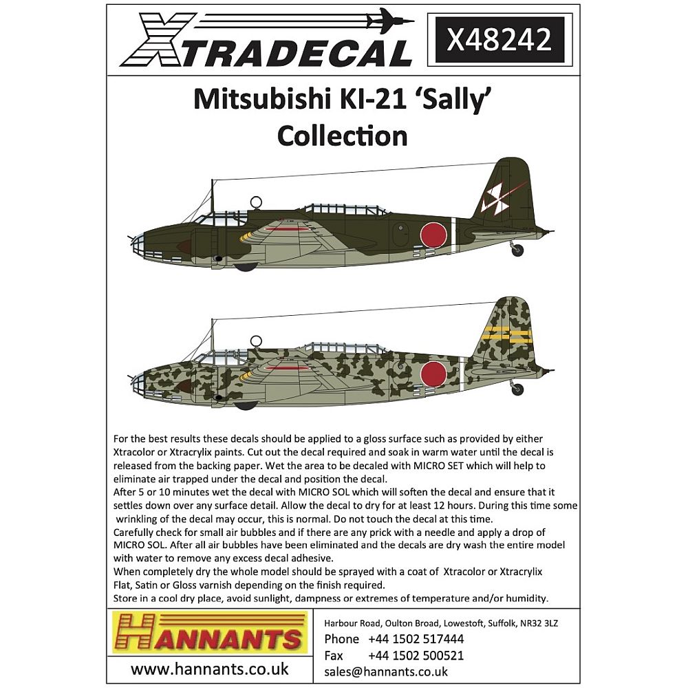 1:48 Mitsubishi KI-21 'Sally' Collection Decals Xtradecal X48242