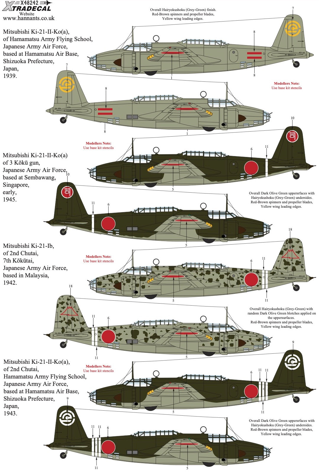 1:48 Mitsubishi KI-21 'Sally' Collection Decals Xtradecal X48242