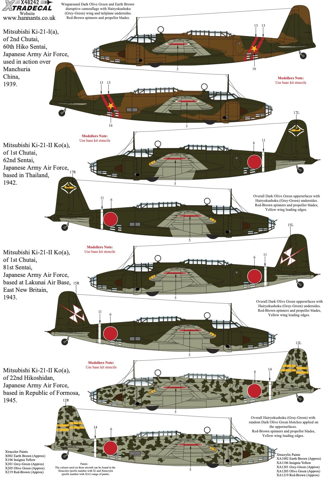 1:48 Mitsubishi KI-21 'Sally' Collection Decals Xtradecal X48242