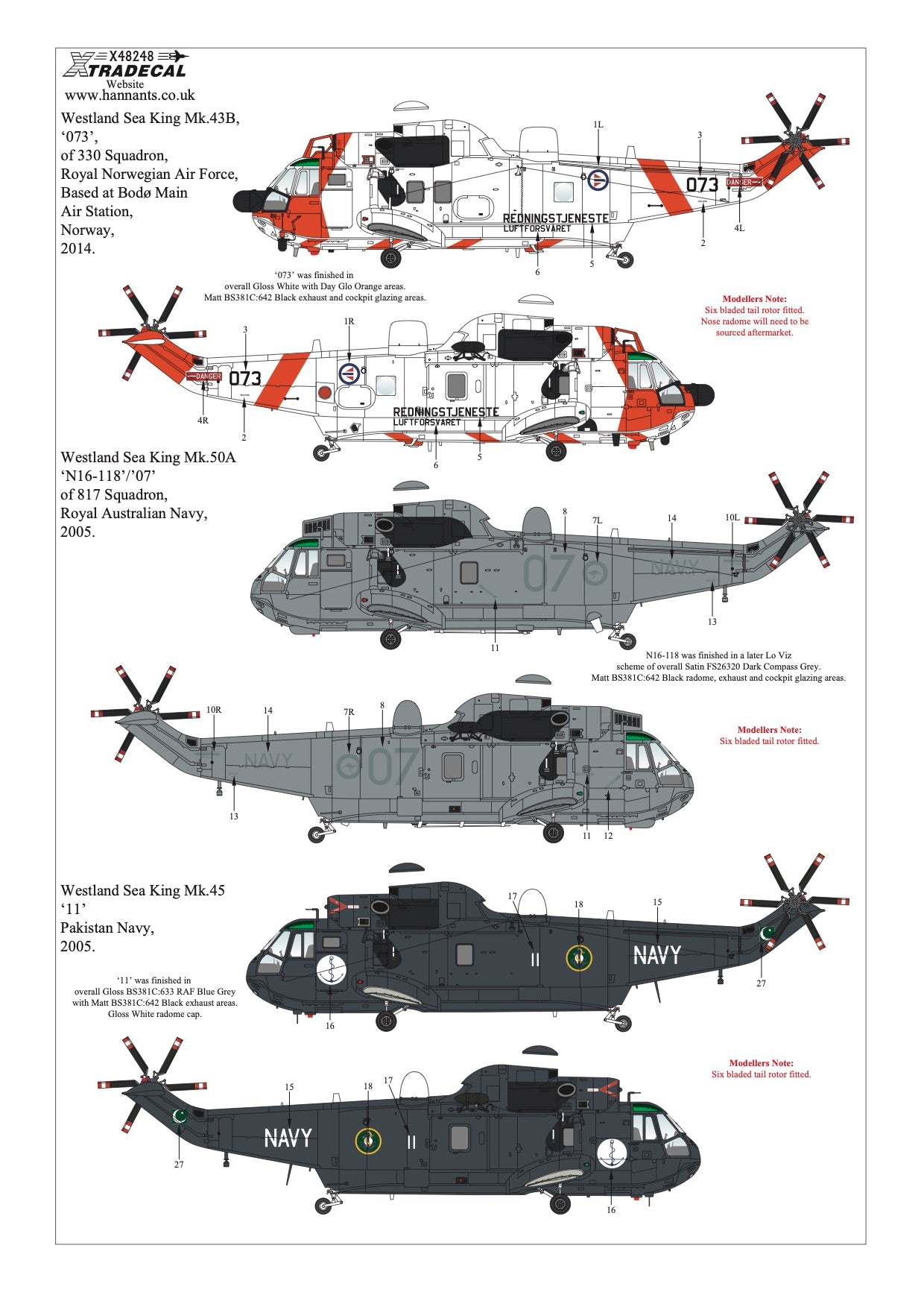 1:48 Westland Sea King Collection Pt6 X48248 Xtradecal