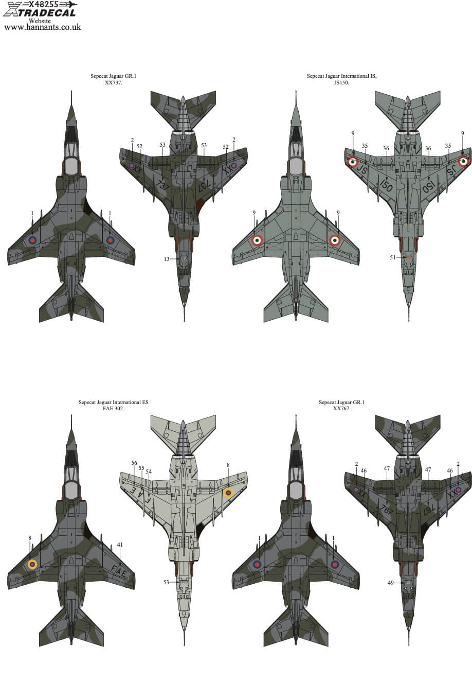 1:48 Sepecat Jaguar Collection Pt2 Decals X48255 Xtradecal