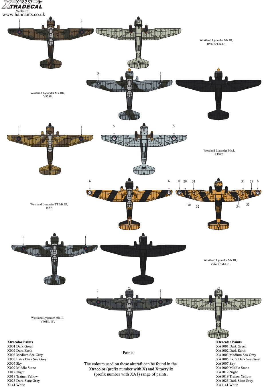 1:48 Westland Lysander Collection Decals X48257 Xtradecal