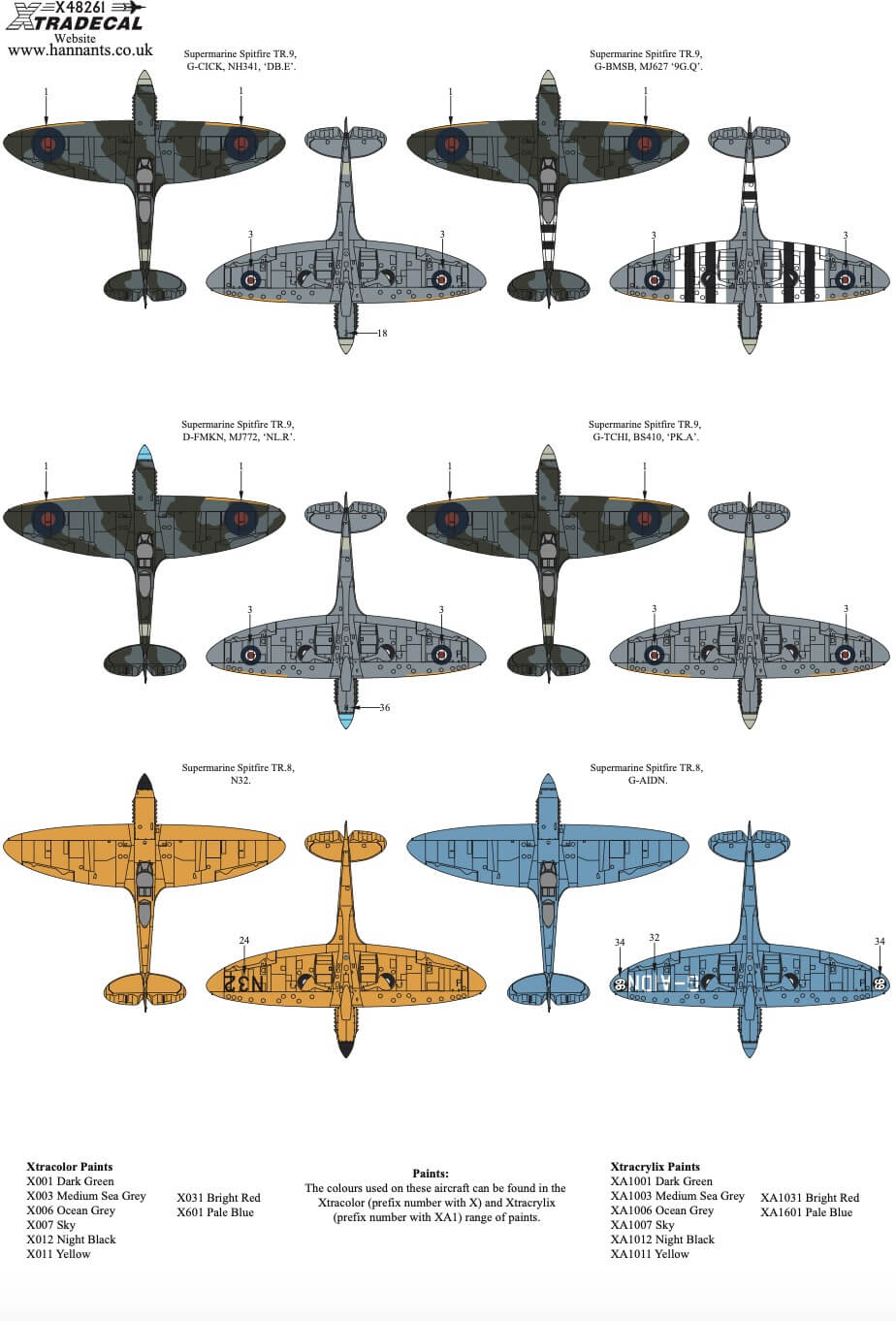 1:48 Supermarine Spitfire TR.8/9 Collection Pt2 Decals X48261 Xtradecal