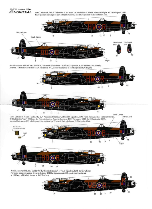 1:72 Avro Lancaster B.I/III. Ton-Up Lancasters X72098 Xtradecal