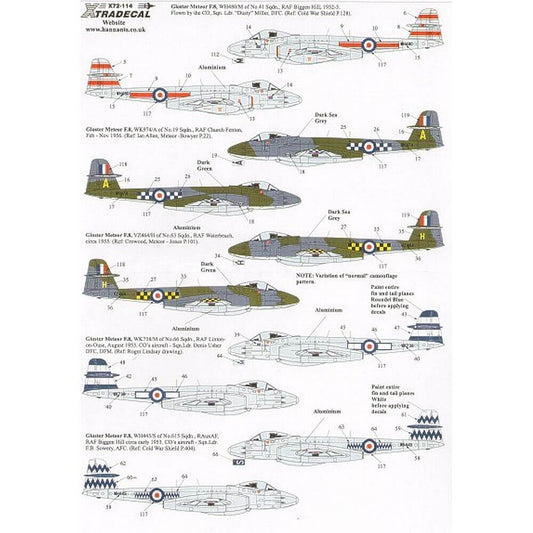 1:72 Gloster Meteor F.Mk.8 Part 2 Decals X72114 Xtradecal