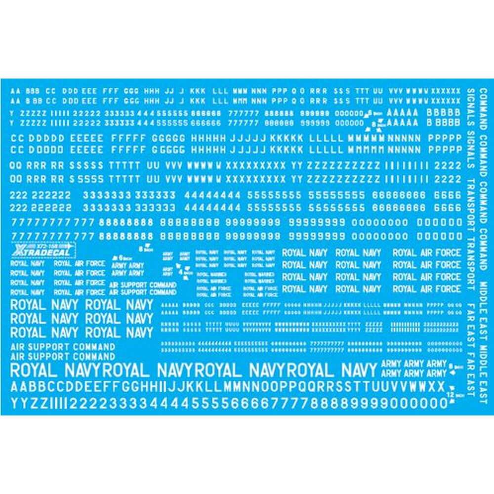 1:72 RAF 4, 6, 8 and 12 inch White Letters, Numerals and Titles X72158 Xtradecal