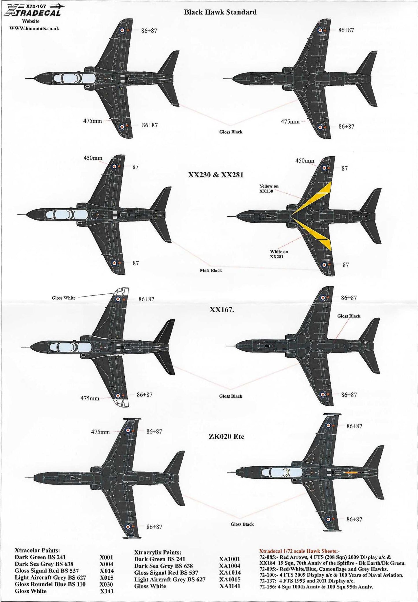 1:72 BAe Hawks T.1A and T.2 in Black X72167 Xtradecal
