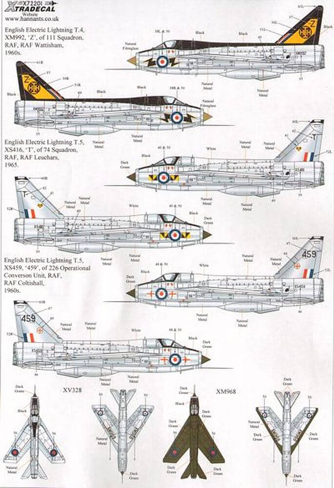 1:72 EE/BAC Lightning T.4/T.5 Part 2 X72201 Xtradecal