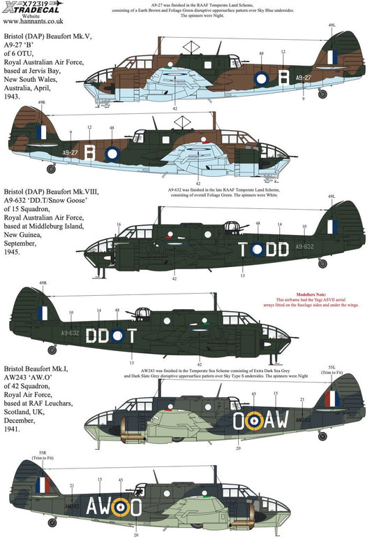 1:72 Bristol Beaufort Collection X72319 Xtradecal