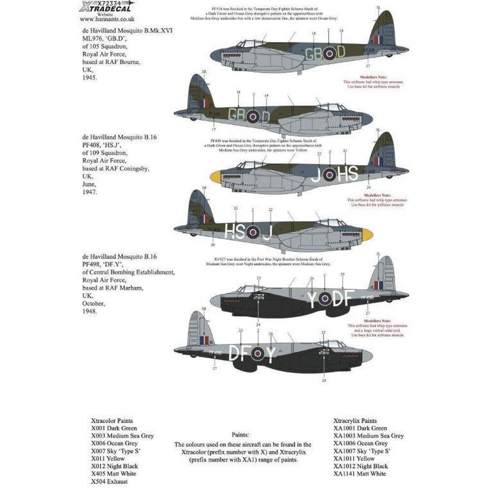1:72 de Havilland Mosquito B.Mk.XVI Collection X72334 Xtradecal