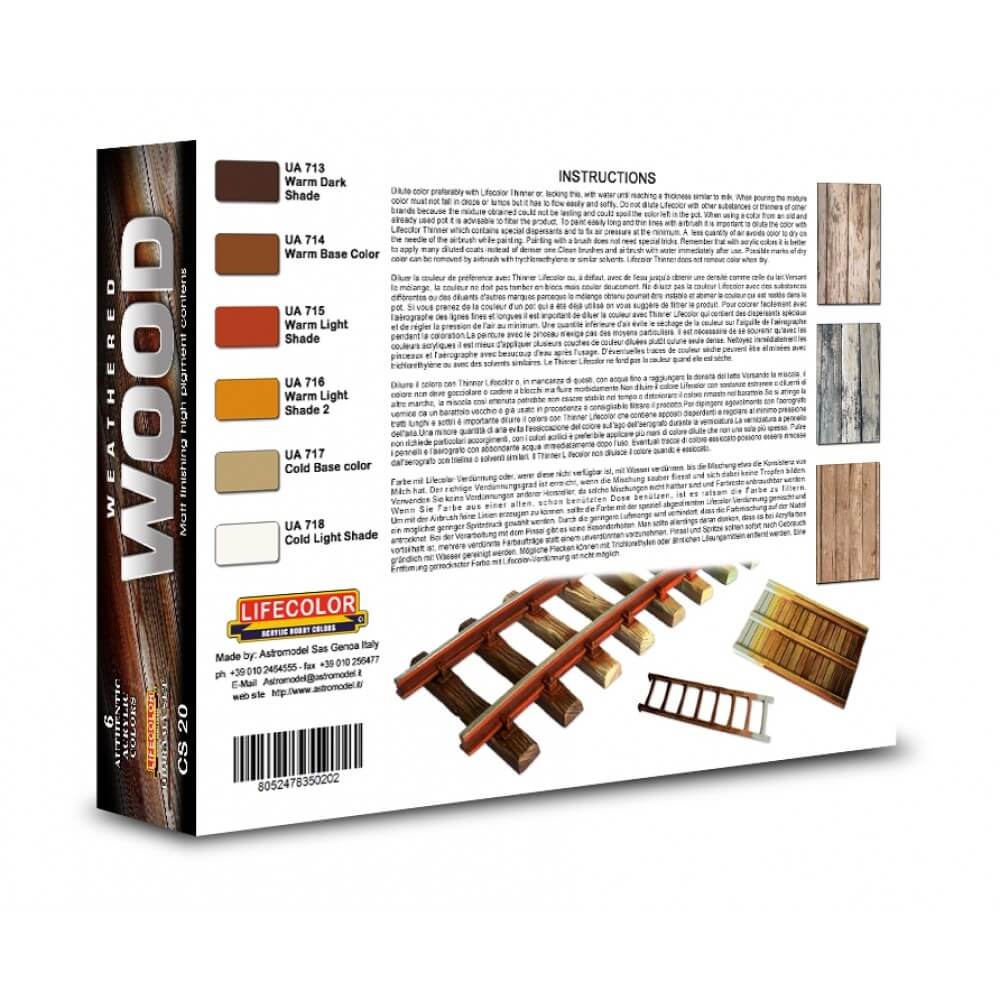 22ml x 6 Weathered Wood Acrylic Colours Set CS20 LifeColor