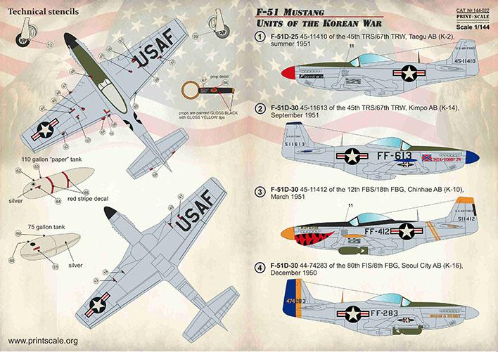 Print Scale 144-022 1/144 F-51 Mustang Units of the Korean War Decals