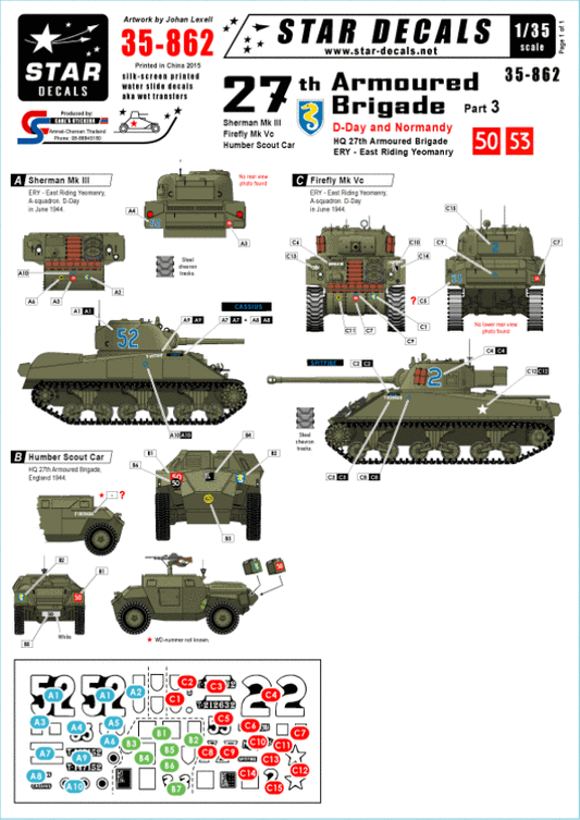 Star Decals 35-862 1/35 27th Armoured Brigade, D-Day and Normandy Part 3 Decals - SGS Model Store