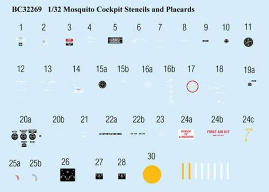 BarracudaStudios BC32269 1/32 Mosquito Cockpit Stencils and Placards Model Decals - SGS Model Store