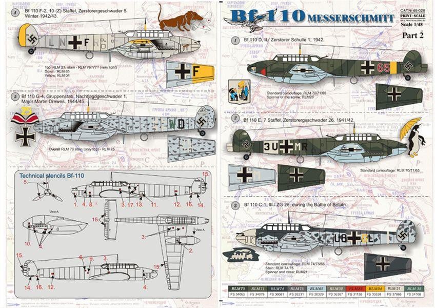 Print Scale 48-028 1/48 Messerschmitt Bf-110 Part 2 Model Decals - SGS Model Store