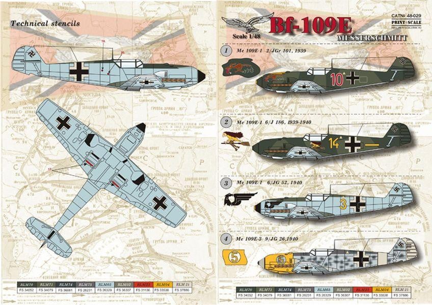 Print Scale 48-029 1/48 Messerschmitt Bf-109E Part 1 Model Decals - SGS Model Store