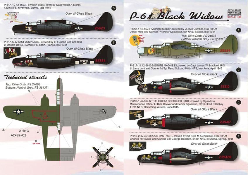 Print Scale 48-035 1/48 Northrop P-61 Black Widow Part 2 Model Decals - SGS Model Store