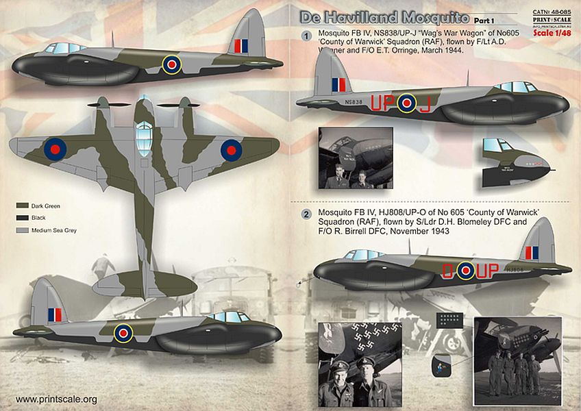 Print Scale 48-085 1/48 de Havilland Mosquito Part 1 Model Decals