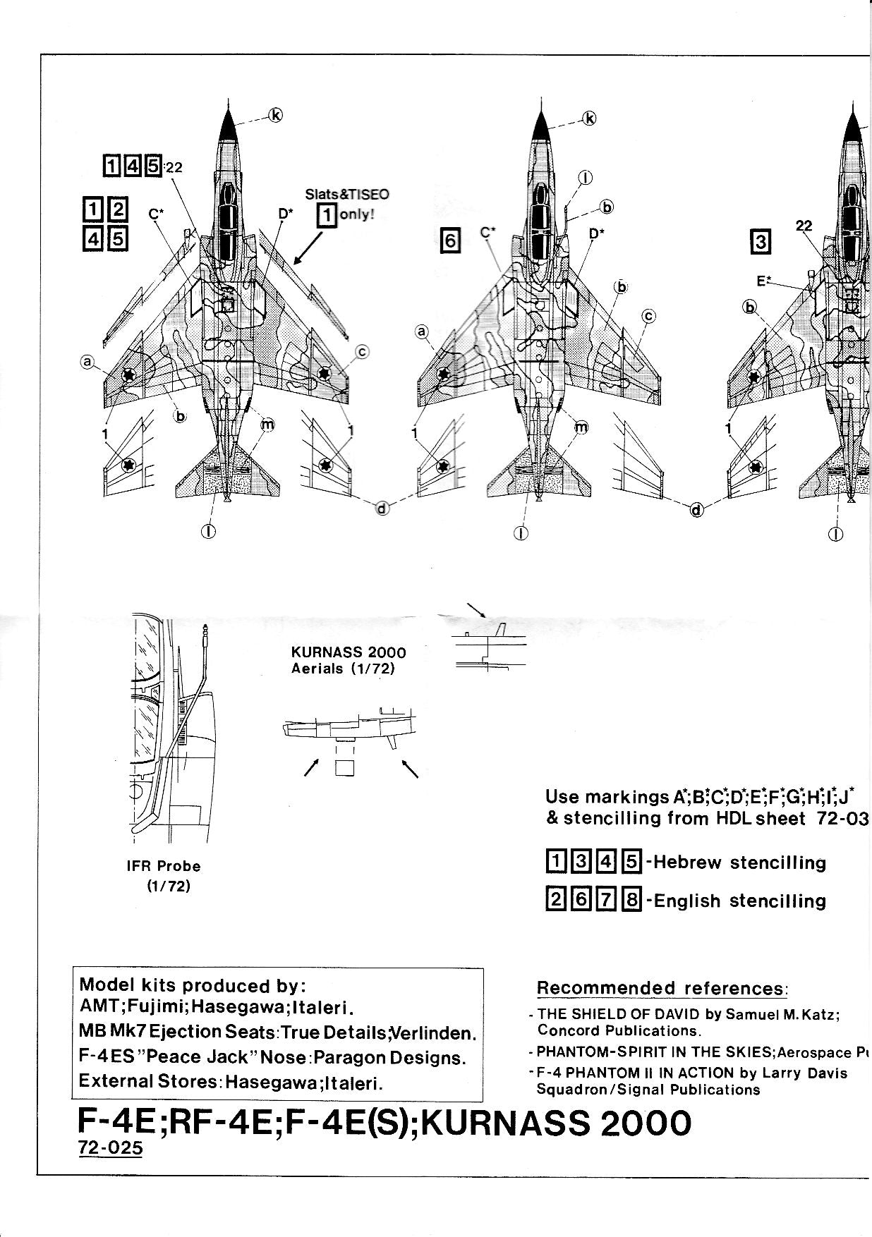 Hi-Decal Line 72-025 F-4 RF-4E F-4E(S) and Kurnass 2000 1/72