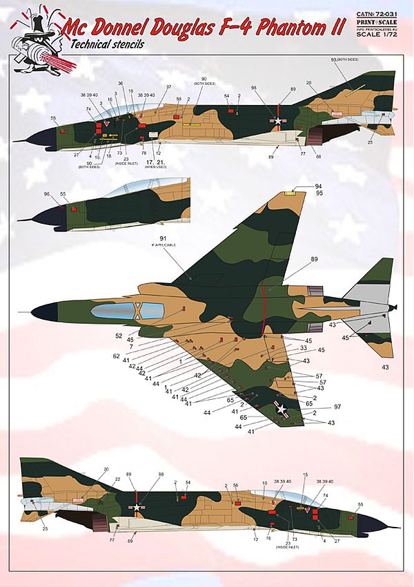 Print Scale 72-031 1/72 McDonnell-Douglas F-4 Phantom Stencil Data Model Decals