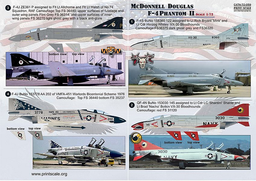 Print Scale 72-059 U.S. Navy F-4 Phantom Mig Killers Part 2 Model Decals 1/72