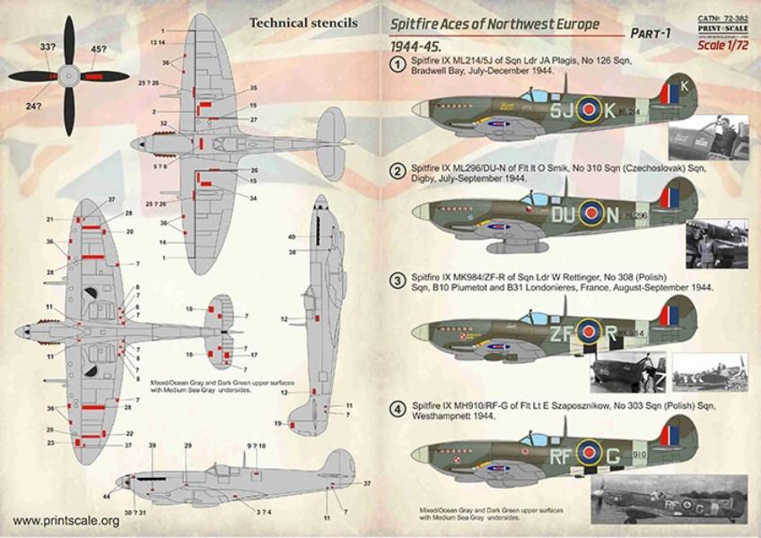 Print Scale 72-382 1/72 Spitfire Aces of Northwest Europe 1944-45 Decals