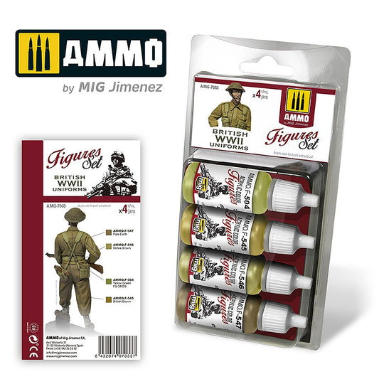 AMMO by MIG British Uniforms WWII Set x Acrylic 17ml jars AMIG7033