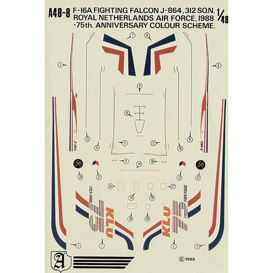 Almark A48-8 F-16A Fighting Falcon J-864 312 Sqn Decals 1/48