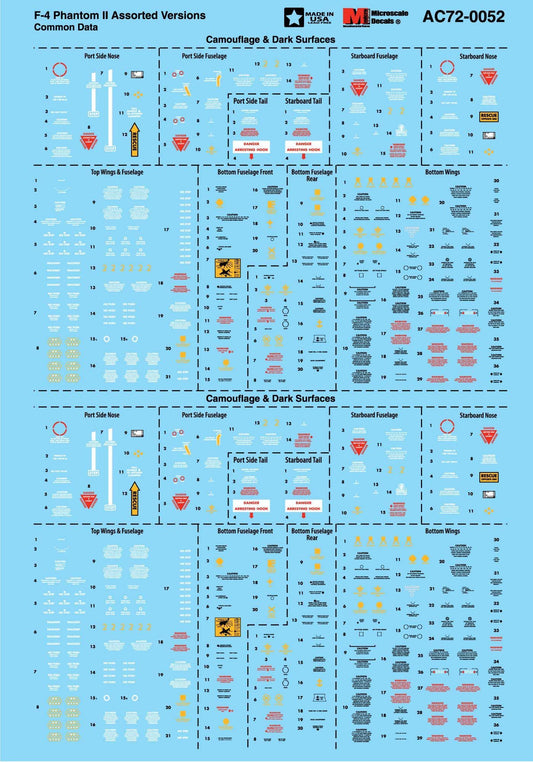 Microscale AC72-0052 F-4 Phantom II Assorted Versions Decals 1/72
