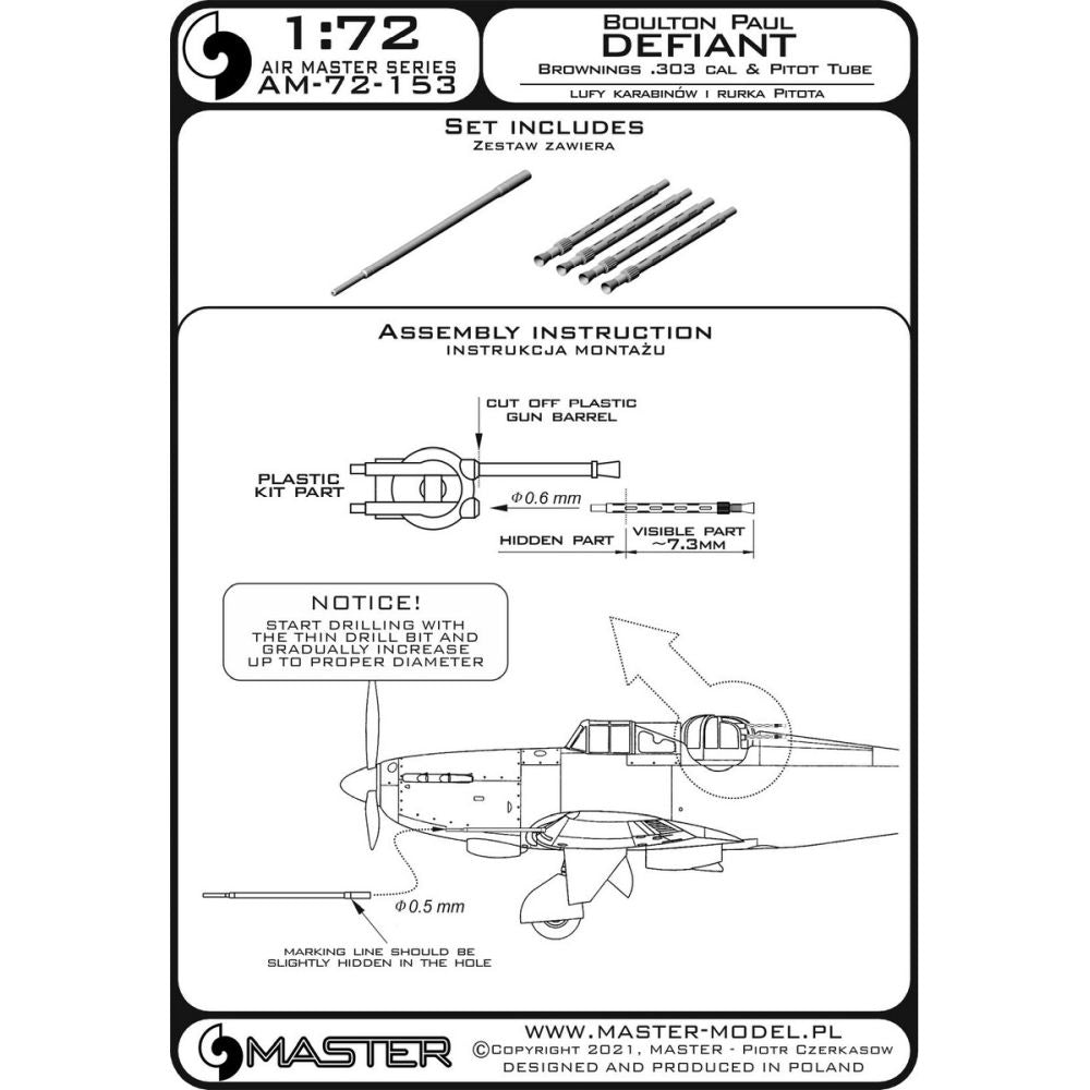 Master AM-72-153 Boulton Paul Defiant Pitot tube & Browning .303 cal 1/72