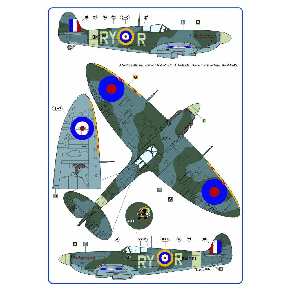 AML AMLD72046 Spitfire Mk.Ia/Vb with drawings of  313th RAF Squadron 1/72