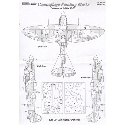 AML AMLM49009 Spitfire Mk.V Camouflage Masks B Pattern 1/48